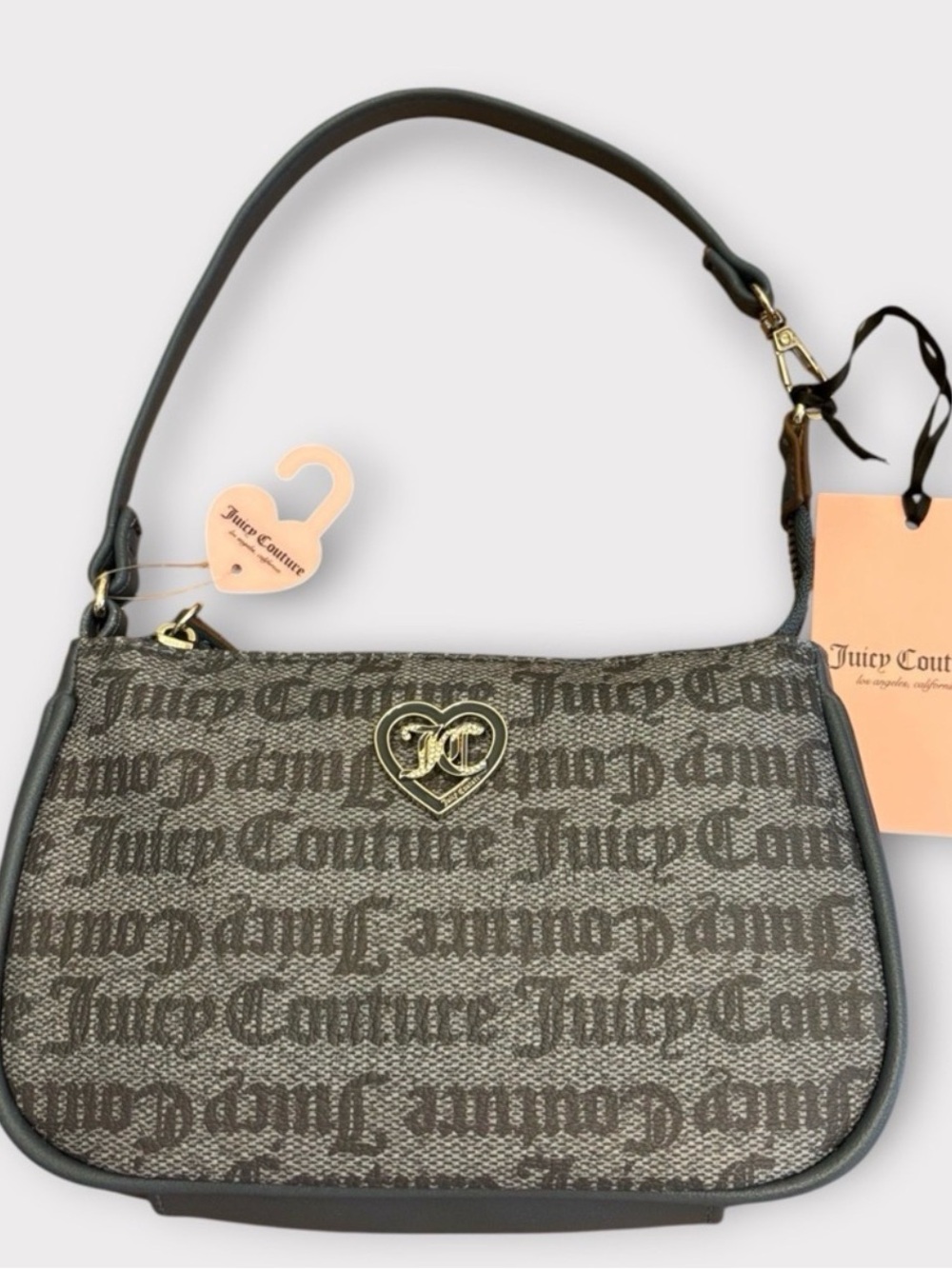 Juicy Couture Brown Logo Monogram Shoulder Bag with Gold Heart Charm